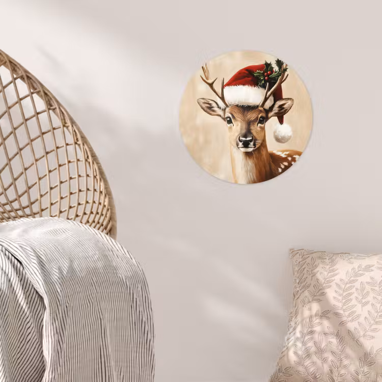 Kerst - Hert - Gewei - Rood Wandcirkel behangsticker klein -sfeer4