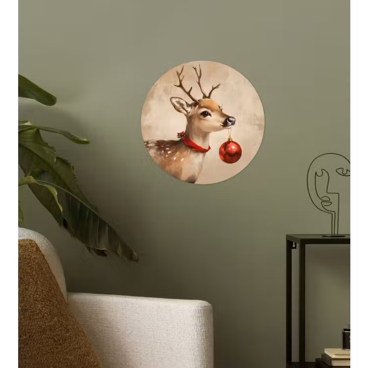 Kerst - Hert - Gewei - Kerstbal - Rendier Wandcirkel behangsticker klein -sfeer2