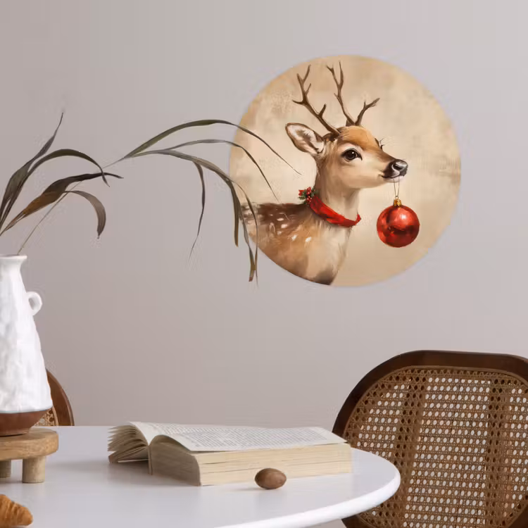 Kerst - Hert - Gewei - Kerstbal - Rendier Wandcirkel behangsticker klein -sfeer3