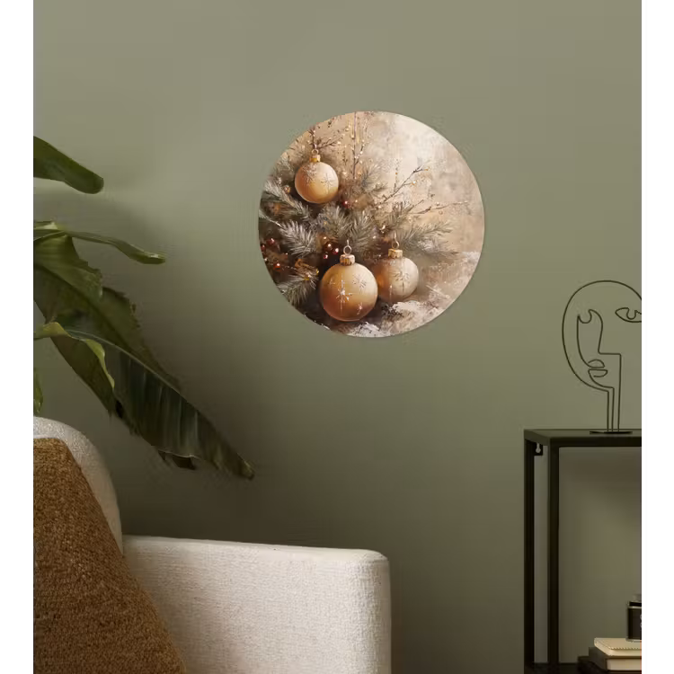 Kerst - Kerstballen - Beige - Goud Wandcirkel behangsticker klein -sfeer2