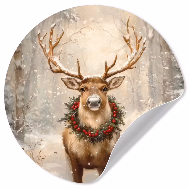 Kerst - Rendier - Winter - Krans Wandcirkel behangsticker klein -3d