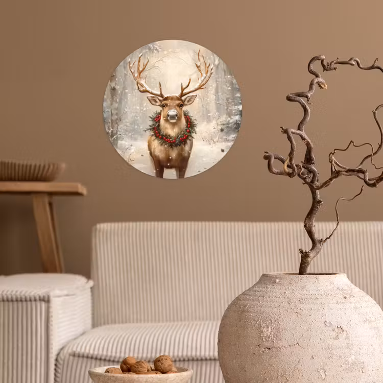 Kerst - Rendier - Winter - Krans Wandcirkel behangsticker klein -sfeer1