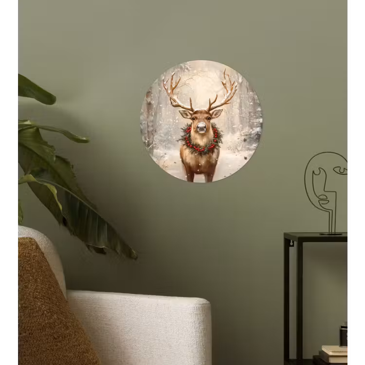 Kerst - Rendier - Winter - Krans Wandcirkel behangsticker klein -sfeer2