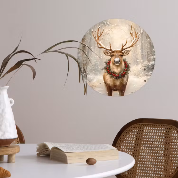 Kerst - Rendier - Winter - Krans Wandcirkel behangsticker klein -sfeer3