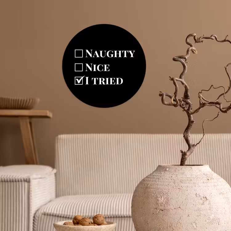 Kerst - Zwart - Wit - Quote - Grappig Wandcirkel behangsticker klein -sfeer1