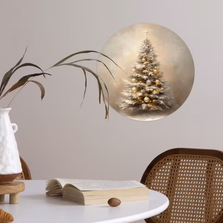 Kerst - kerstboom - Sneeuw - Art Wandcirkel behangsticker klein -sfeer3