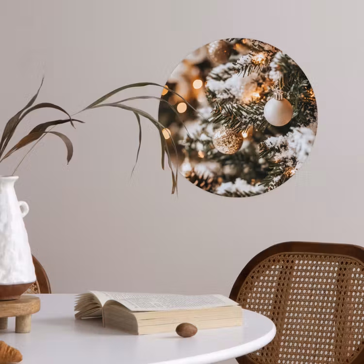 Kerst - Kerstboom - Winter - Binnen - Sneeuw Wandcirkel behangsticker klein -sfeer3