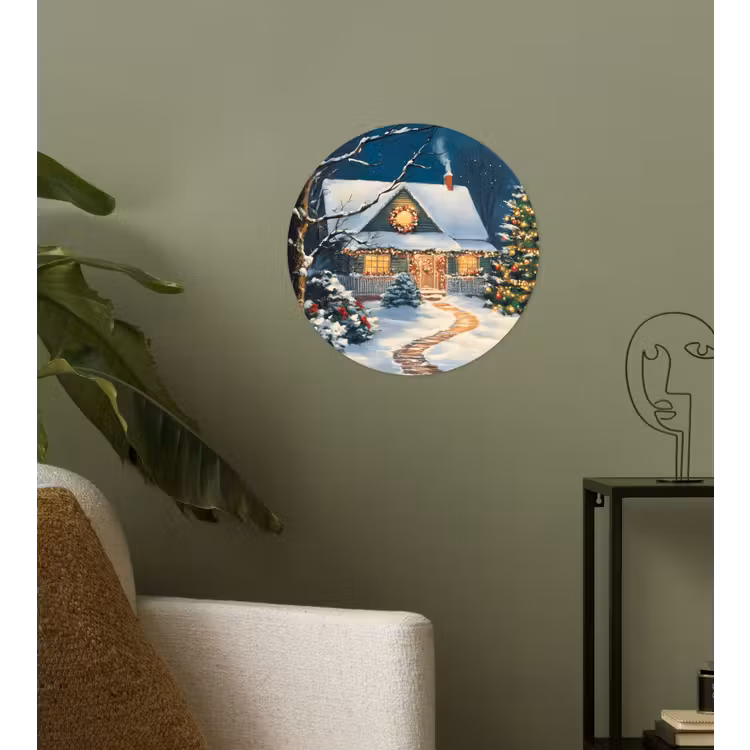 Kerst - Kerstboom - Winter - Huis - Sneeuw Wandcirkel behangsticker klein -sfeer2