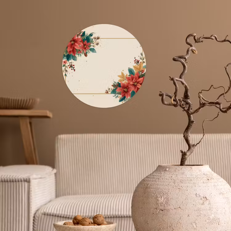 Kerst - Poinsettia - Omlijsting - Kleurrijk Wandcirkel behangsticker klein -sfeer1