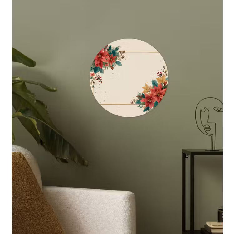 Kerst - Poinsettia - Omlijsting - Kleurrijk Wandcirkel behangsticker klein -sfeer2