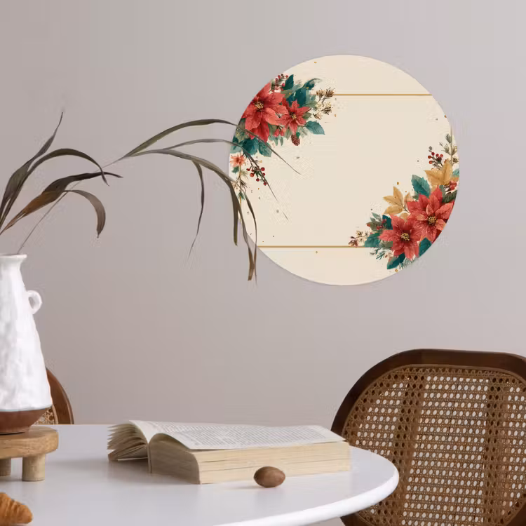 Kerst - Poinsettia - Omlijsting - Kleurrijk Wandcirkel behangsticker klein -sfeer3