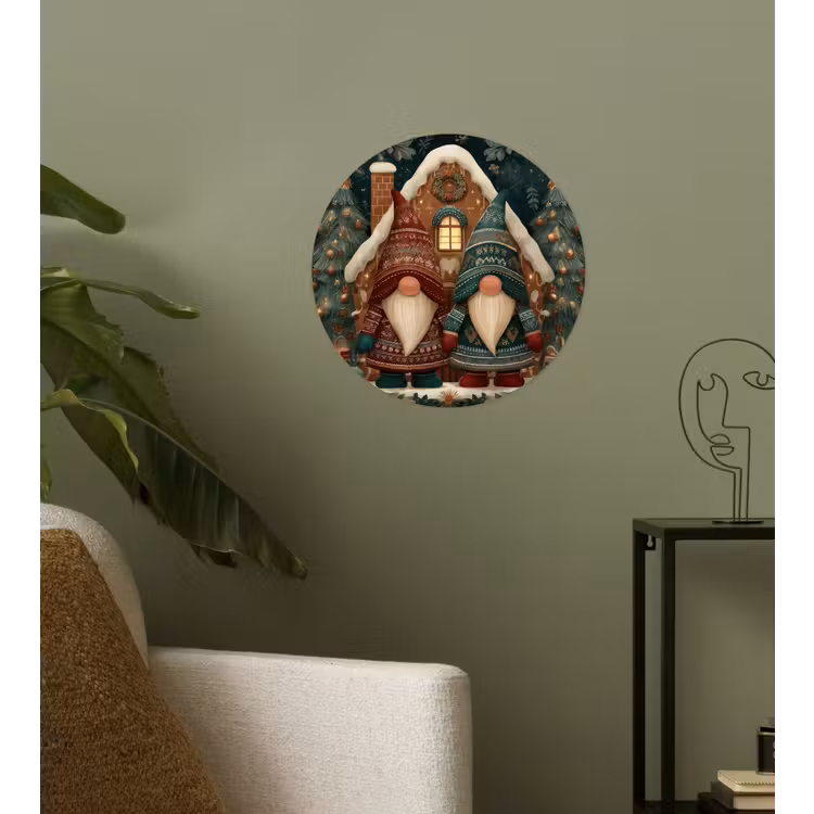 Kerst - Gnomen - Peperkoekhuisje - Rood - Groen Wandcirkel behangsticker klein -sfeer2