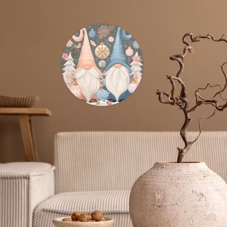 Kerst - Gnomen - Pastel Wandcirkel behangsticker klein -sfeer1