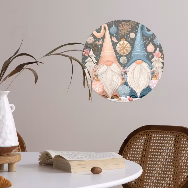 Kerst - Gnomen - Pastel Wandcirkel behangsticker klein -sfeer3
