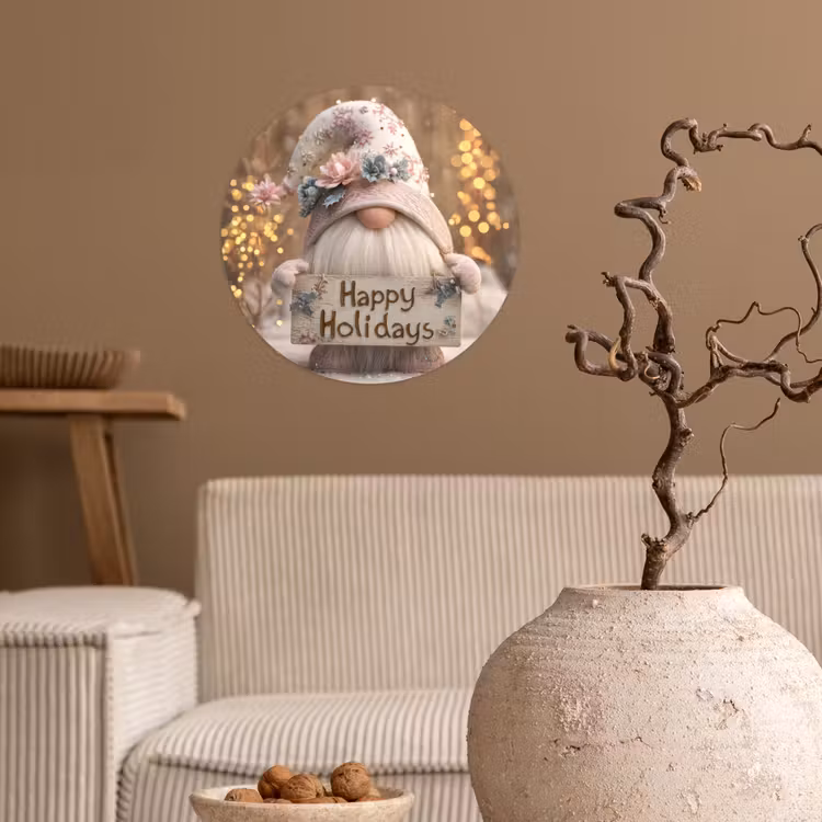 Kerst - Gnome - Bord - Kleurrijk Wandcirkel behangsticker klein -sfeer1