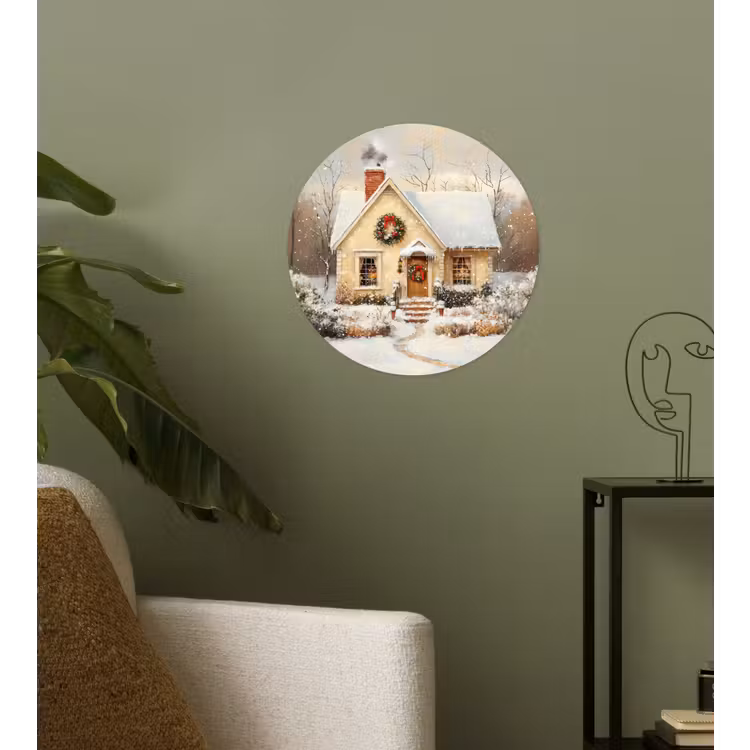 Kerst - Huis - Winter - Sneeuw Wandcirkel behangsticker klein -sfeer2