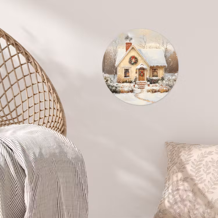 Kerst - Huis - Winter - Sneeuw Wandcirkel behangsticker klein -sfeer4