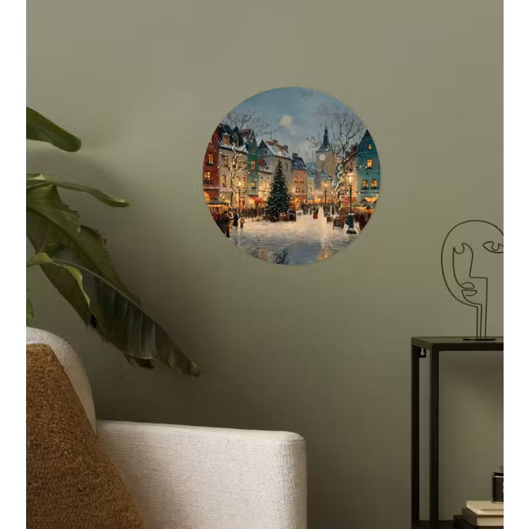 Kerstsfeer - Stadsplein - Kleurrijk Wandcirkel behangsticker klein -sfeer2