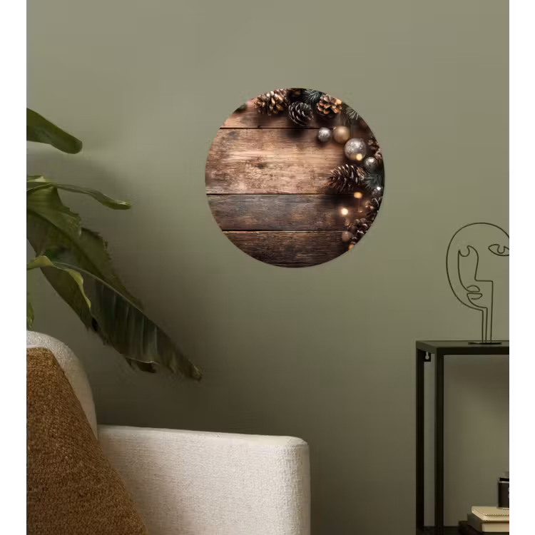 Kersthoekdecoratie - Dennenappels - Lichtjes Wandcirkel behangsticker klein -sfeer2
