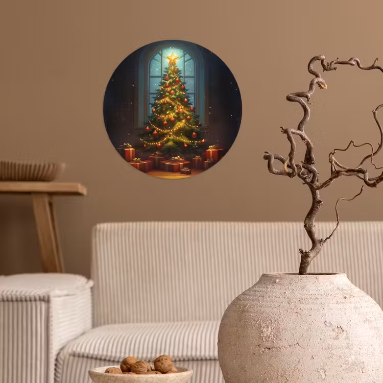 Kerstboom - Cadeau - Kerst - Winter Wandcirkel behangsticker klein -sfeer1