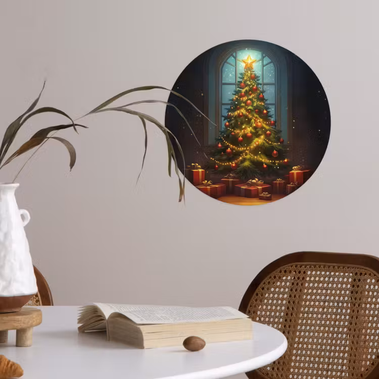 Kerstboom - Cadeau - Kerst - Winter Wandcirkel behangsticker klein -sfeer3