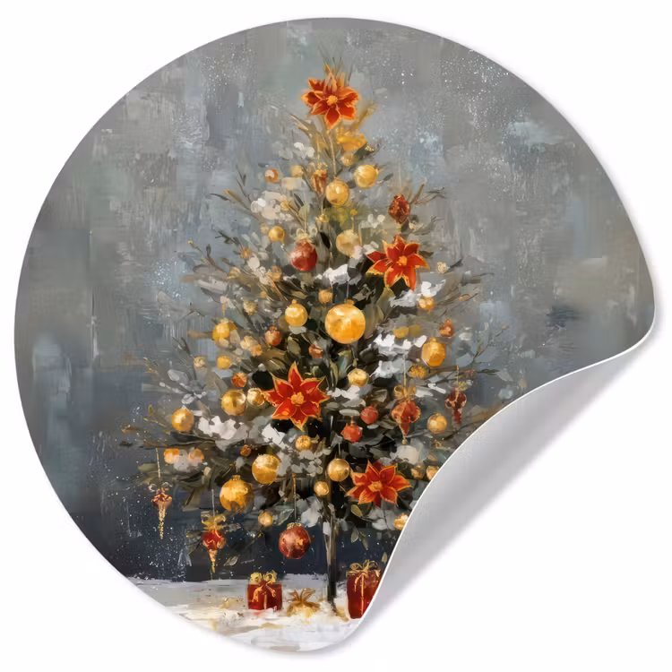 Kerstboom - Cadeaus - Rood - Goud Wandcirkel behangsticker klein -3d