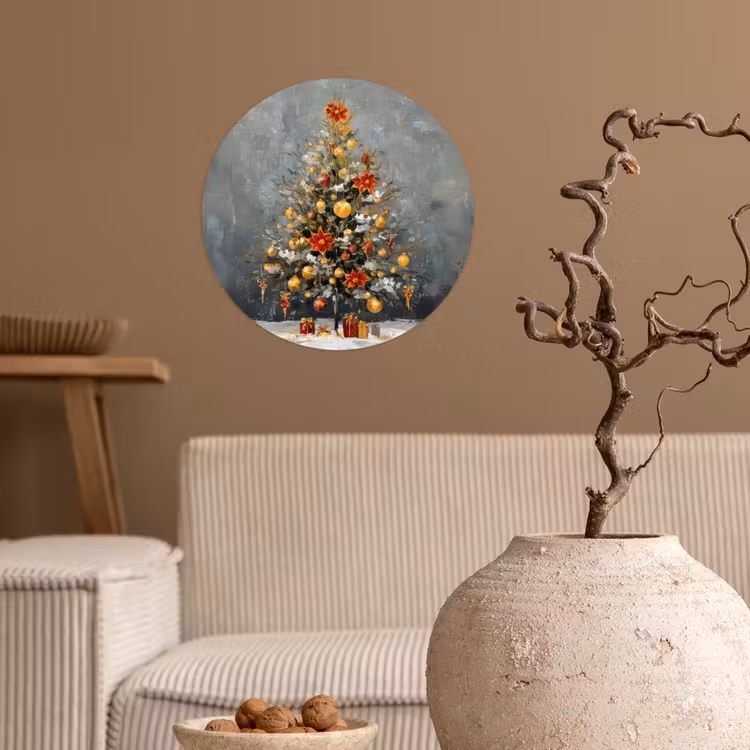 Kerstboom - Cadeaus - Rood - Goud Wandcirkel behangsticker klein -sfeer1