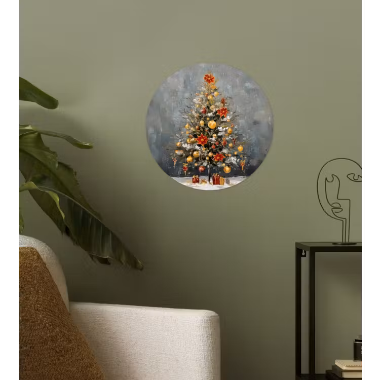 Kerstboom - Cadeaus - Rood - Goud Wandcirkel behangsticker klein -sfeer2