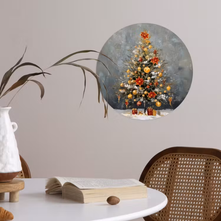Kerstboom - Cadeaus - Rood - Goud Wandcirkel behangsticker klein -sfeer3