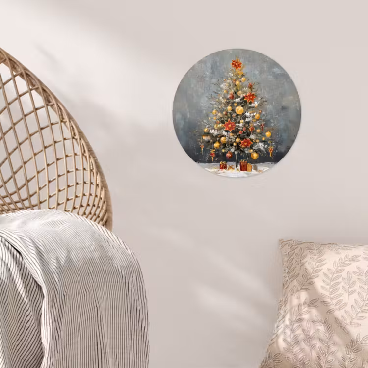 Kerstboom - Cadeaus - Rood - Goud Wandcirkel behangsticker klein -sfeer4