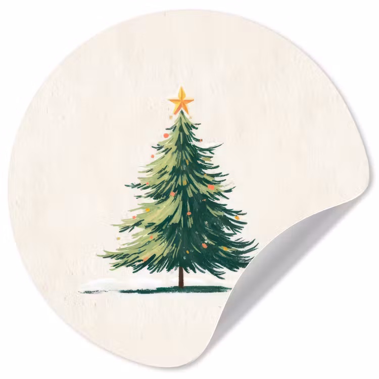 Kerstboom - Illustratie - Ster - Sneeuw Wandcirkel behangsticker klein -3d