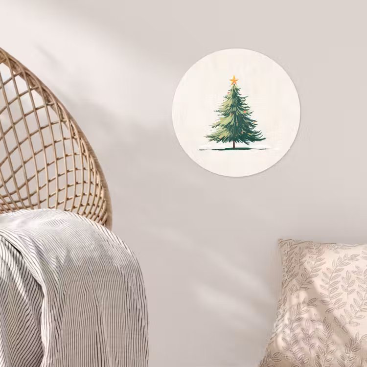 Kerstboom - Illustratie - Ster - Sneeuw Wandcirkel behangsticker klein -sfeer4
