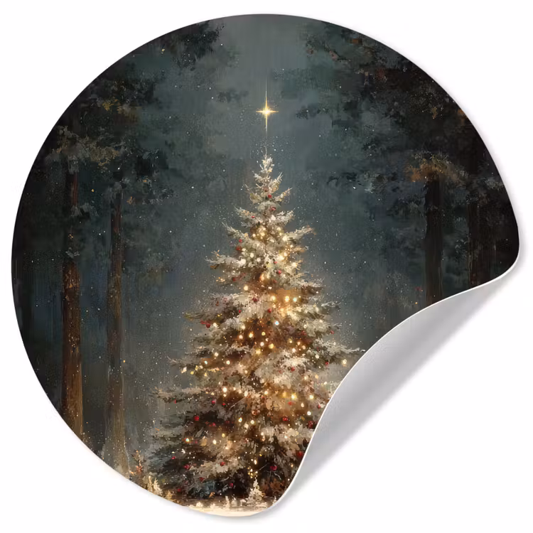 Kerstboom - Bos - Sneeuw - meerkleurig Wandcirkel behangsticker klein -3d