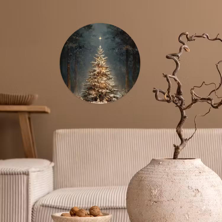 Kerstboom - Bos - Sneeuw - meerkleurig Wandcirkel behangsticker klein -sfeer1