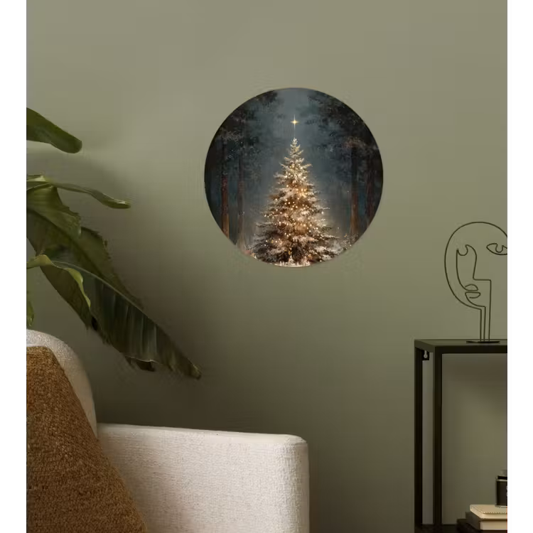 Kerstboom - Bos - Sneeuw - meerkleurig Wandcirkel behangsticker klein -sfeer2