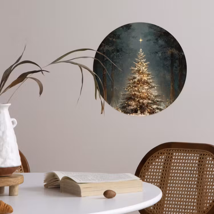 Kerstboom - Bos - Sneeuw - meerkleurig Wandcirkel behangsticker klein -sfeer3