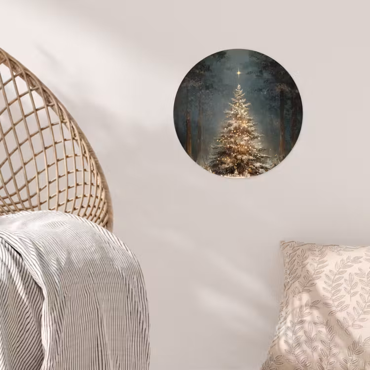Kerstboom - Bos - Sneeuw - meerkleurig Wandcirkel behangsticker klein -sfeer4