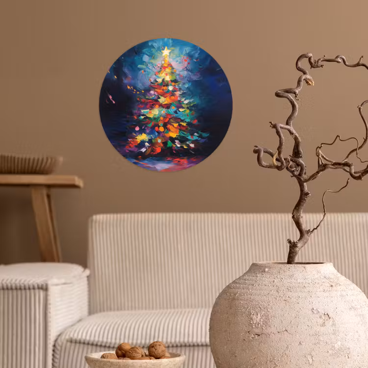 Kerstboom - Kerst - Abstract - Kleurrijk Wandcirkel behangsticker klein -sfeer1