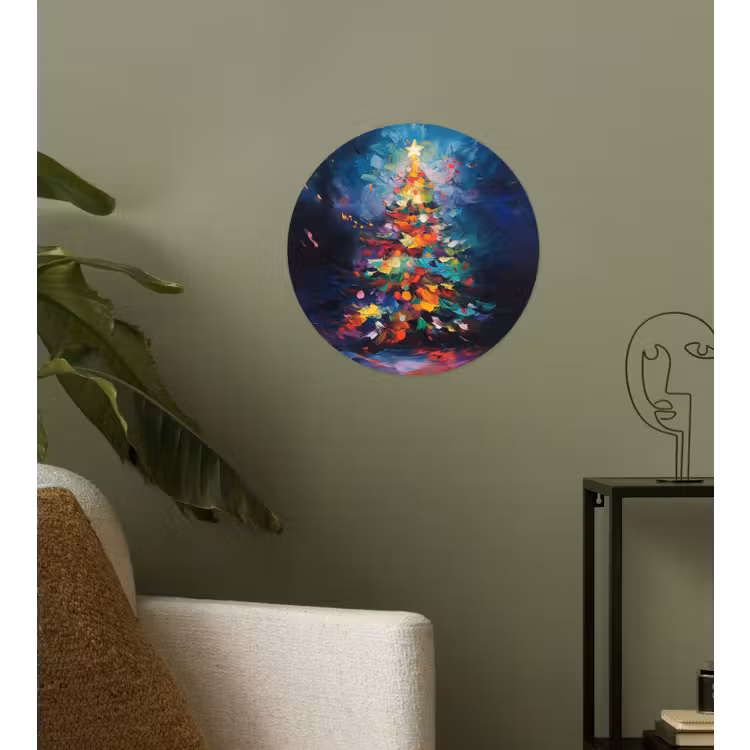 Kerstboom - Kerst - Abstract - Kleurrijk Wandcirkel behangsticker klein -sfeer2