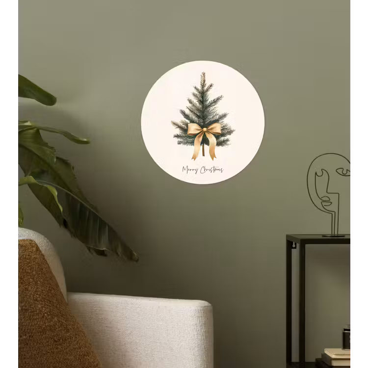 Kerstboom - Kerst - Merry Christmas - Beige Wandcirkel behangsticker klein -sfeer2