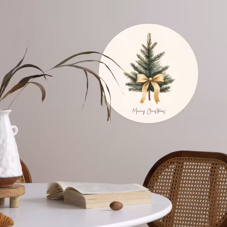 Kerstboom - Kerst - Merry Christmas - Beige Wandcirkel behangsticker klein -sfeer3