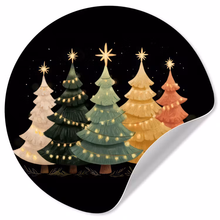 Kerstbomen - Kleurrijk - Lichtjes - Ster Wandcirkel behangsticker klein -3d