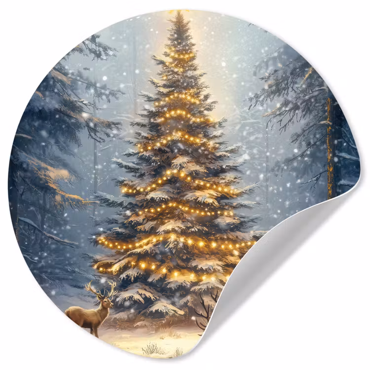 Kerstlicht - Woud - Hert - Donker Wandcirkel behangsticker klein -3d