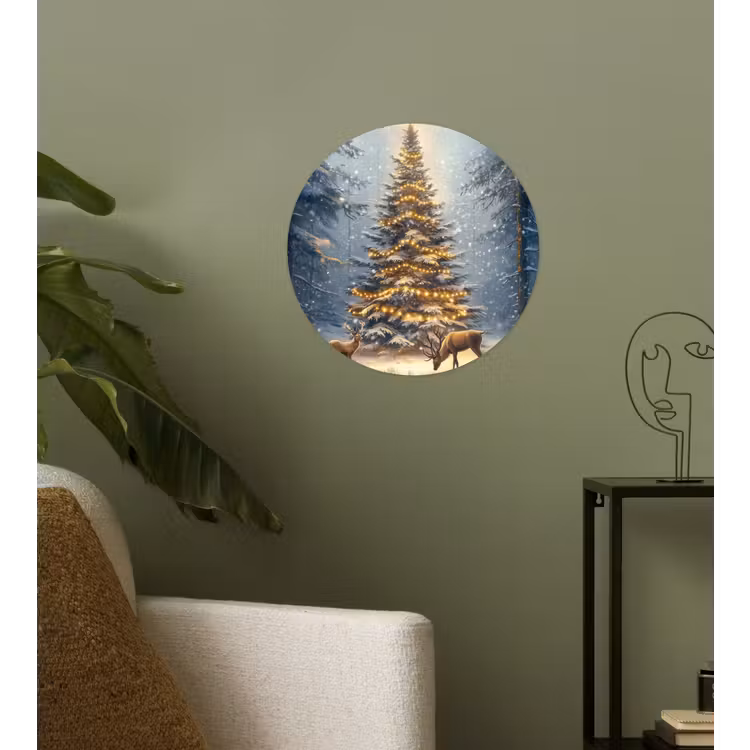Kerstlicht - Woud - Hert - Donker Wandcirkel behangsticker klein -sfeer2