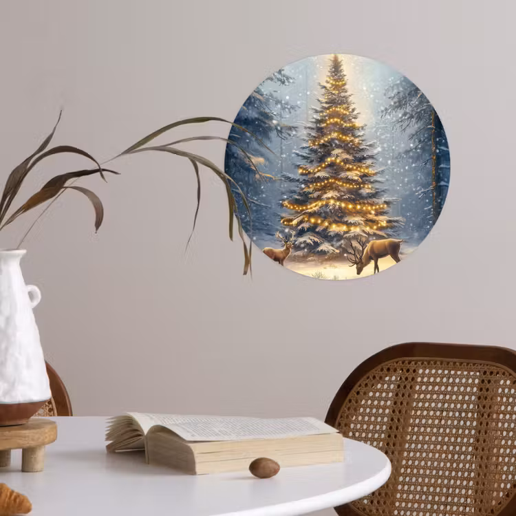 Kerstlicht - Woud - Hert - Donker Wandcirkel behangsticker klein -sfeer3