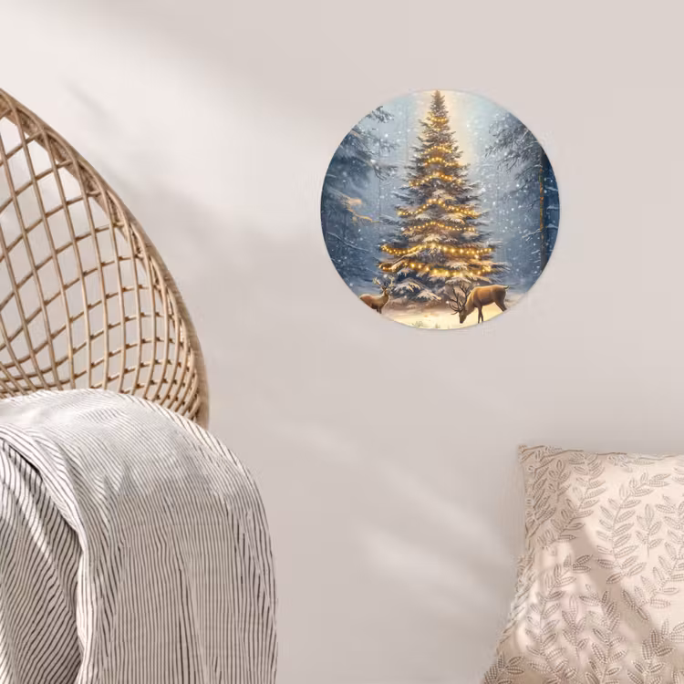 Kerstlicht - Woud - Hert - Donker Wandcirkel behangsticker klein -sfeer4