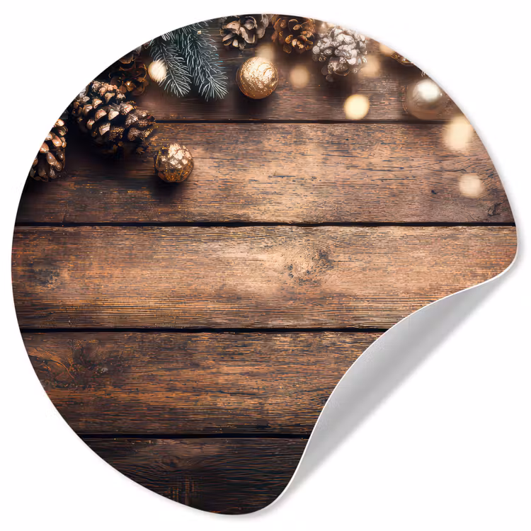 Kerstdecoratie - Houten - Dennenappel - Bruin Wandcirkel behangsticker klein -3d