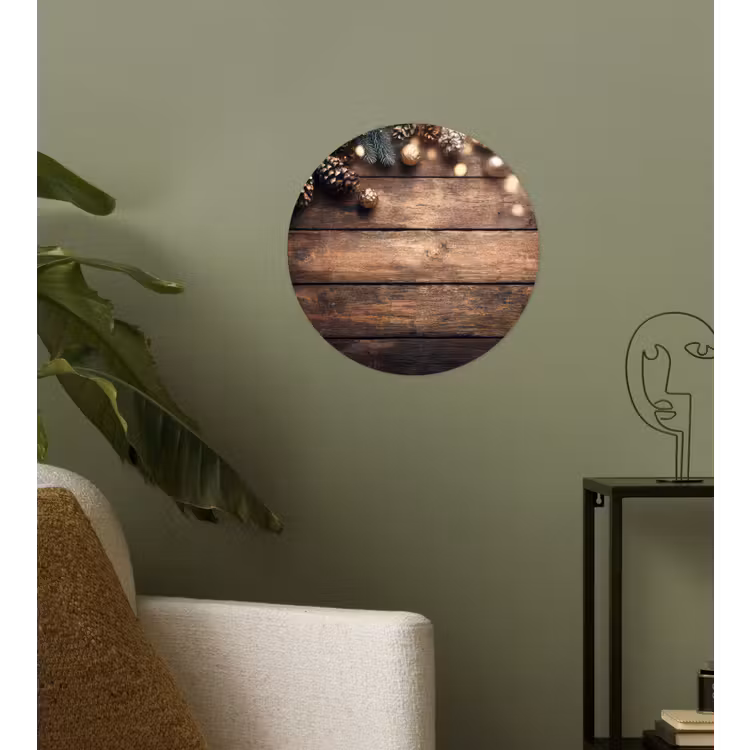 Kerstdecoratie - Houten - Dennenappel - Bruin Wandcirkel behangsticker klein -sfeer2
