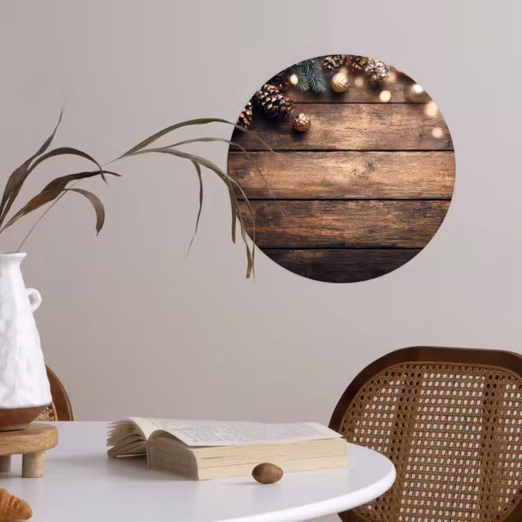 Kerstdecoratie - Houten - Dennenappel - Bruin Wandcirkel behangsticker klein -sfeer3