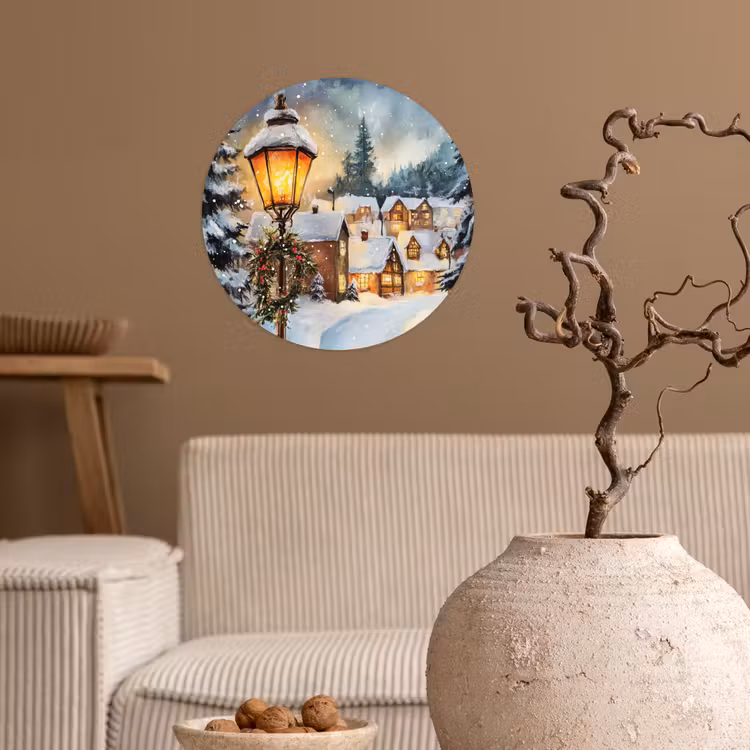 Kerstdorp - Huizen - Sneeuw - Kerst Wandcirkel behangsticker klein -sfeer1